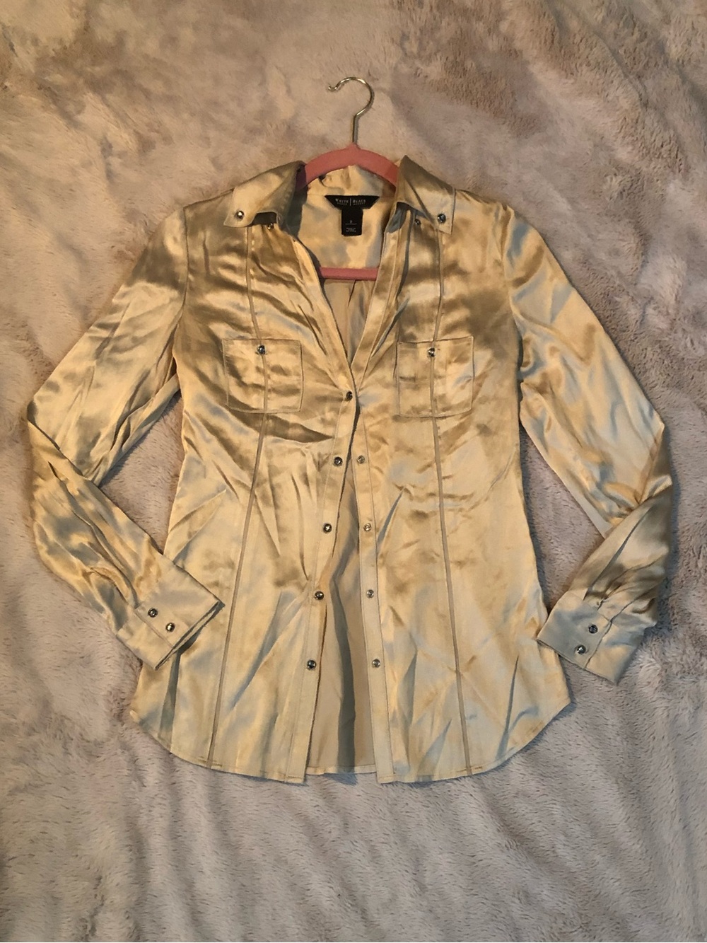 WHITE HOUSE BLACK MARKET Women Small 2 Gold Button Up Long Sleeve Top